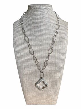 Park Lane Silver-Tone Open Link Necklace with Pave Clover Pendant